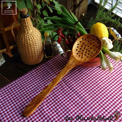 cooking spoon, strainer , olive wood