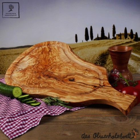 Wood steak board with handle and juice groove