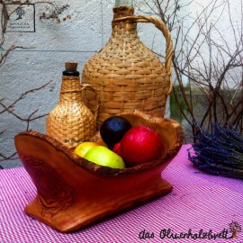Olive wood bowl, oval form, natural edge