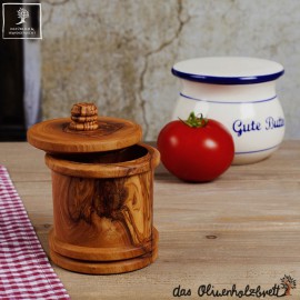 Handcrafted spice can with a cap made of olive wood